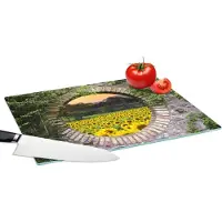 KitchenYeah Glazen Snijplank - 39x28 - Doorkijk - Bloemen - Zonnebloem - Snijplanken Glas