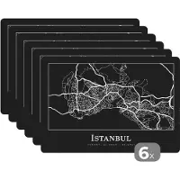 KitchenYeah Placemat - Placemats kunststof - Stadskaart - Istanbul - Plattegrond - Kaart - 45x30 cm - 6 stuks - Hittebestendig - Anti-Slip - Onderlegger - Afneembaar