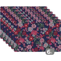 KitchenYeah Placemat - Placemats kunststof - Bloemen - Flora - Roze - Bloesem - Patronen - 45x30 cm - 6 stuks - Hittebestendig - Anti-Slip - Onderlegger - Afneembaar
