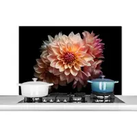 KitchenYeah Spatscherm keuken 100x65 cm - Kookplaat achterwand Dahlia - Bloemen - Roze - Zwart - Botanisch - Muurbeschermer - Spatwand fornuis - Hoogwaardig aluminium