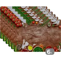 KitchenYeah Placemat - Placemats kunststof - Kruiden - Groente - Rustiek - 45x30 cm - 6 stuks - Hittebestendig - Anti-Slip - Onderlegger - Afneembaar