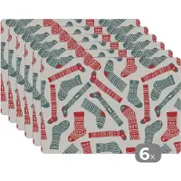 KitchenYeah Placemat - Placemats kunststof - Kerst - Sokken - Patronen - 45x30 cm - 6 stuks - Hittebestendig - Anti-Slip - Onderlegger - Afneembaar