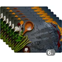 KitchenYeah Placemat - Placemats kunststof - Kruiden - Pollepel - Keuken - 45x30 cm - 6 stuks - Hittebestendig - Anti-Slip - Onderlegger - Afneembaar
