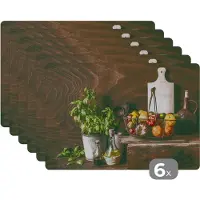 KitchenYeah Placemat - Placemats kunststof - Groente - Kruiden - Rustiek - Stilleven - Basilicum - 45x30 cm - 6 stuks - Hittebestendig - Anti-Slip - Onderlegger - Afneembaar