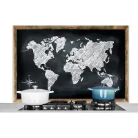KitchenYeah Spatscherm keuken 120x80 cm - Kookplaat achterwand Wereldkaart - Schoolbord - Krijt - Muurbeschermer - Spatwand fornuis - Hoogwaardig aluminium