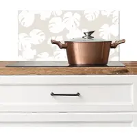 KitchenYeah Spatscherm keuken 60x30 cm - Kookplaat achterwand Planten - Bladeren - Wit - Beige - Muurbeschermer - Spatwand fornuis - Hoogwaardig aluminium