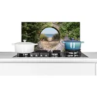 KitchenYeah Spatscherm keuken 60x30 cm - Kookplaat achterwand Doorkijk - Strand - Duin - Zomer - Muurbeschermer - Spatwand fornuis - Hoogwaardig aluminium