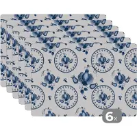 KitchenYeah Placemat - Placemats kunststof - Patroon - Folklore - Tulp - 45x30 cm - 6 stuks - Hittebestendig - Anti-Slip - Onderlegger - Afneembaar