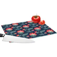 KitchenYeah Glazen Snijplank - 28x20 - Design - Bloemen - Rood - Snijplanken Glas