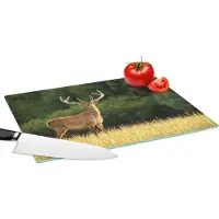 KitchenYeah Glazen Snijplank - 39x28 - Hert - Gewei - Gras - Natuur - Dieren - Groen - Snijplanken Glas