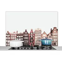 KitchenYeah Spatscherm keuken 120x80 cm - Kookplaat achterwand Amsterdam - Architectuur - Huizen - Straat - Muurbeschermer - Spatwand fornuis - Hoogwaardig aluminium
