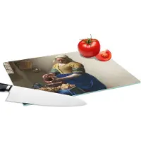 KitchenYeah Glazen Snijplank - 28x20 - Het melkmeisje - Kunst - Oude meesters - Vermeer - Snijplanken Glas