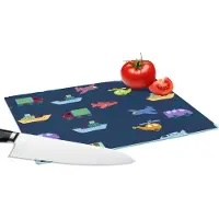 KitchenYeah Glazen Snijplank - 28x20 - Patronen - Vliegtuig - Boot - Vrachtwagen - Jongetje - Jongens - Kinderen - Kids - Snijplanken Glas