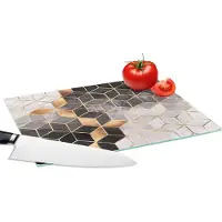 KitchenYeah Glazen Snijplank - 28x20 - Abstract - Kubus - Goud - Patronen - Zwart - Wit - Snijplanken Glas