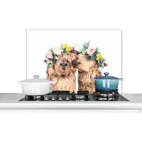 KitchenYeah Spatscherm keuken 80x55 cm - Kookplaat achterwand Alpaca - Bloemen - Dieren - Natuur - Muurbeschermer - Spatwand fornuis - Hoogwaardig aluminium