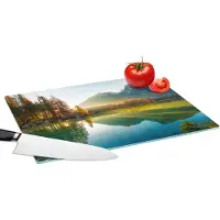 KitchenYeah Glazen Snijplank - 39x28 - Meer - Bos - Bergen - Natuur - Zon - Landschap - Snijplanken Glas