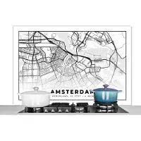 KitchenYeah Spatscherm keuken 120x80 cm - Kookplaat achterwand Stadskaart - Amsterdam - Nederland - Muurbeschermer - Spatwand fornuis - Hoogwaardig aluminium - Plattegrond