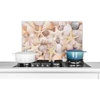 KitchenYeah Spatscherm keuken - Schelpen - Parels - Zeesterren - Achterwand keuken - Spatwand - Keuken decoratie - 70x50 cm - Keuken - Muurbeschermer
