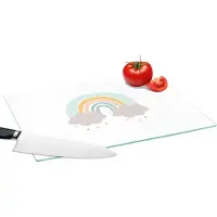 KitchenYeah Glazen Snijplank - 39x28 - Regenboog - Wolken - Regen - Kinderen - Pastel - Snijplanken Glas