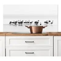 KitchenYeah Spatscherm keuken 120x60 cm - Kookplaat achterwand Flamingo's - Water - Natuur - Zwart wit - Muurbeschermer - Spatwand fornuis - Hoogwaardig aluminium