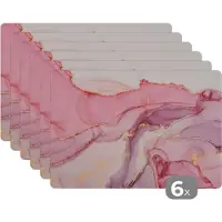 KitchenYeah Placemats - Marmer - Roze - Goud - Onderleggers placemat - 45x30 cm - 6 stuks