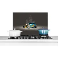 KitchenYeah Spatscherm keuken 70x50 cm - Kookplaat achterwand Auto - Vintage - Vlammen - Blauw - Muurbeschermer - Spatwand fornuis - Hoogwaardig aluminium