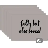 KitchenYeah Placemat - Placemats kunststof - Quotes - Humor - Spreuken - Salty but also sweet - Koken - 45x30 cm - 6 stuks - Hittebestendig - Anti-Slip - Onderlegger - Afneembaar