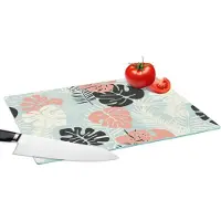 KitchenYeah Glazen Snijplank - 39x28 - Bladeren - Monstera - Pastel - Hawaii - Patronen - Snijplanken Glas