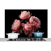 KitchenYeah Spatscherm keuken 120x80 cm - Kookplaat achterwand Bloemen - Pioenroos - Roze - Botanisch - Natuur - Muurbeschermer - Spatwand fornuis - Hoogwaardig aluminium