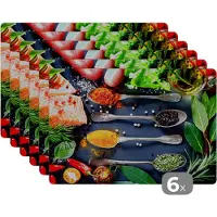 KitchenYeah Placemat - Placemats kunststof - Kruiden - Lepels - Keuken - Specerijen - 45x30 cm - 6 stuks - Hittebestendig - Anti-Slip - Onderlegger - Afneembaar