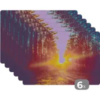 KitchenYeah Placemat - Placemats kunststof - Zonsondergang - Bomen - Bos - Natuur - 45x30 cm - 6 stuks - Hittebestendig - Anti-Slip - Onderlegger - Afneembaar