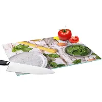 KitchenYeah Glazen Snijplank - 39x28 - Pasta - Kruiden - Ei - Citroen - Keuken - Snijplanken Glas