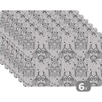 KitchenYeah Placemat - Placemats kunststof - Inca - Maskers - Patroon - Zwart-wit - 45x30 cm - 6 stuks - Hittebestendig - Anti-Slip - Onderlegger - Afneembaar