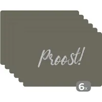 KitchenYeah Placemat - Placemats kunststof - Proost! - Quotes - Spreuken - Drinken - 45x30 cm - 6 stuks - Hittebestendig - Anti-Slip - Onderlegger - Afneembaar