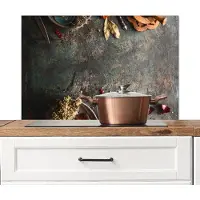 KitchenYeah Spatscherm keuken 90x60 cm - Kookplaat achterwand Marmer - Groente - Herfst - Pompoen - Rustiek - Kruiden - Muurbeschermer - Spatwand fornuis - Hoogwaardig aluminium