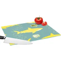 KitchenYeah Glazen Snijplank - 39x28 - Haai - Cartoon - Geel - Patronen - Tiener - Snijplanken Glas