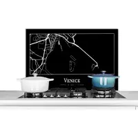 KitchenYeah Spatscherm keuken 90x60 cm - Kookplaat achterwand Stadskaart - Venetië - Kaart - Plattegrond - Venice - Muurbeschermer - Spatwand fornuis - Hoogwaardig aluminium