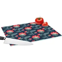KitchenYeah Glazen Snijplank - 39x28 - Design - Bloemen - Rood - Snijplanken Glas
