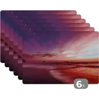 KitchenYeah Placemat - Placemats kunststof - Strand - Zee - Natuur - Avond - 45x30 cm - 6 stuks - Hittebestendig - Anti-Slip - Onderlegger - Afneembaar