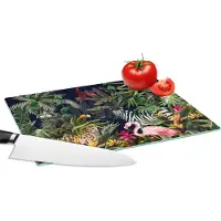 KitchenYeah Glazen Snijplank - 28x20 - Jungle dieren - Natuur - Jongens - Meisjes - Flamingo - Zebra - Snijplanken Glas