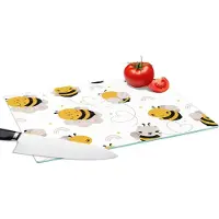 KitchenYeah Glazen Snijplank - 39x28 - Bijen - Patronen - Kawaii - Snijplanken Glas