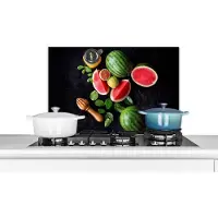 KitchenYeah Spatscherm keuken 70x50 cm - Kookplaat achterwand Watermeloen - Smoothie - Fruit - Citroenpers - Muurbeschermer - Spatwand fornuis - Hoogwaardig aluminium
