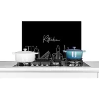 KitchenYeah Spatscherm keuken 70x50 cm - Kookplaat achterwand Line art - Rotterdam - Skyline - Zwart wit - Stad - Muurbeschermer - Spatwand fornuis - Hoogwaardig aluminium
