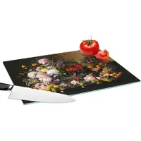 KitchenYeah Glazen Snijplank - 39x28 - Stilleven met bloemen en fruit - Kunstwerk - Oude meesters - Snijplanken Glas