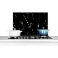 KitchenYeah Spatscherm keuken 70x50 cm - Kookplaat achterwand Marmer - Zwart - Goud - Luxe - Muurbeschermer - Spatwand fornuis - Hoogwaardig aluminium