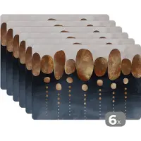 KitchenYeah Placemat - Cirkel - Goud - Blauw - Abstract - Placemats - Onderleggers - 45x30 cm - 6 stuks
