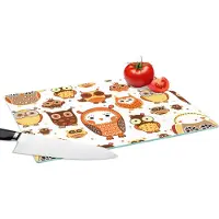 KitchenYeah Glazen Snijplank - 39x28 - Meisjes - Uil - Oranje - Patronen - Girl - Kind - Kinderen - Snijplanken Glas