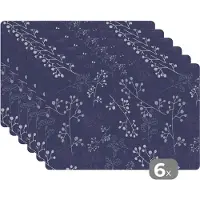 KitchenYeah Placemat - Placemats kunststof - Tak - Bloesem - Patronen - 45x30 cm - 6 stuks - Hittebestendig - Anti-Slip - Onderlegger - Afneembaar