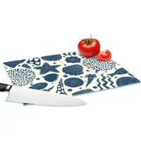 KitchenYeah Glazen Snijplank - 28x20 - Schelpen - Strand - Blauw - Patroon - Snijplanken Glas