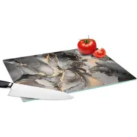 KitchenYeah Glazen Snijplank - 39x28 - Grijs - Luxe - Goud - Marmer - Snijplanken Glas
